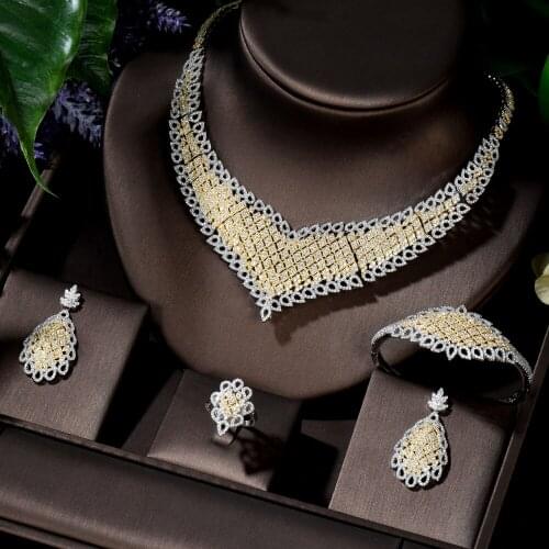 HIBRIDE Luxury Big Jewelry Set Mirco Paved Cubic Zirconia Water drop Hot sale Wedding Bridal CZ Sets Engagement Party N-309