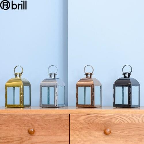 Nordic Glass Candlestick Metal Rose Gold Wind Lamp Windproof Candle Holders Gift Home Decoration Accessories Moldes Para Velas