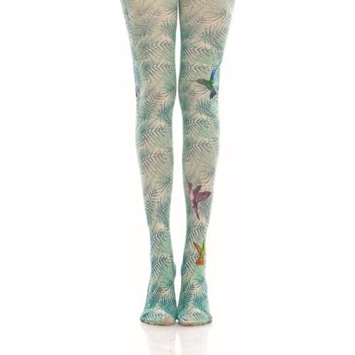 Fresh Green Leaves Hummingbird Printing Pantyhose