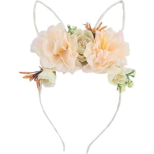 Fabric Rose Flower Headband Bunny Rabbit Ears Headbands For Women/children Floral Crown Hair Accessories Accesorios