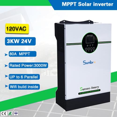 110VAC 3000W 24VDC Pure Sine Wave Hybrid Off Grid Solar Inverter Build in 80A*2 MPPT Solar Charger Controller High frequency