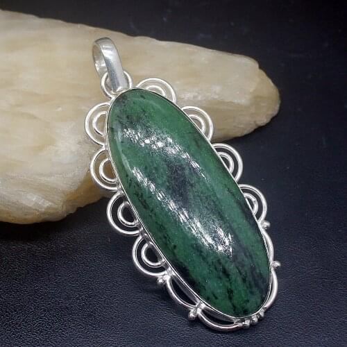 Gemstonefactory Jewelry Big Promotion 925 Silver Natural Solitaire Green Obsidian Women Ladies Gifts Necklace Pendant 0659