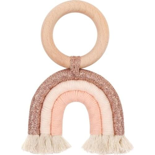 Christmas Baby Rainbow Teething Ring Safety Wooden Teether Baby Care Shower Gift P31B