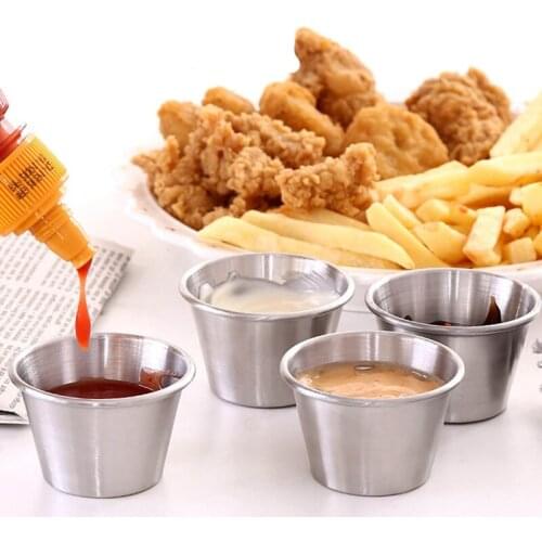 1pc Sauce Cup Stainless Steel Dipping Bowl Condiment Sauce Container BBQ Salad Tomato Sauce Container Cup for Restaurant Party