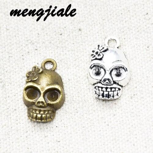 12pcs Wholesale Two Color Skull Charms Alloy Metal Pendant For DIY Handmade Jewelry Accessories Makings 22*13mm