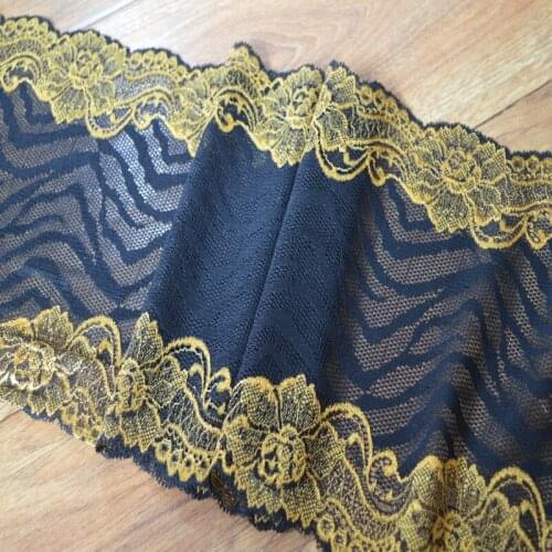 19cm 2Yds/lot Yellow Pattern Black Gauze Handmade Hair Decoration Wide Elastic Stretch Lace Trim Wedding Dress SkirtLace1731912