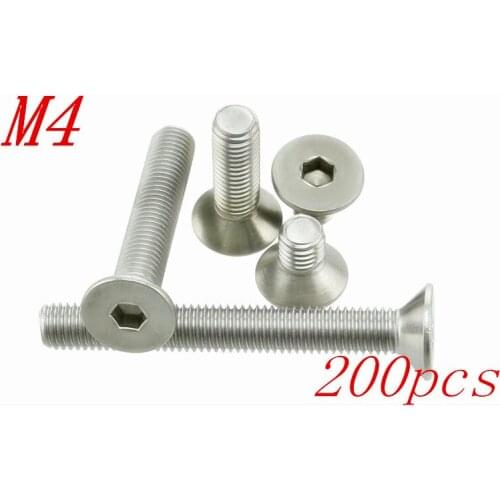 200pcs/Lot Free Shipping M4*5/6/8/10/12/14/16/18/20/22/25/30-55mm Stainless Steel Flat Head Drive Hexagon Socket Cap Screw Bolt