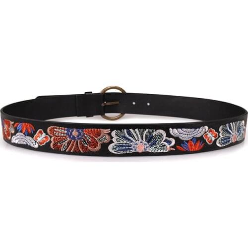 2021 Butterfly Flora Embroidered style Leather Retro print Female Belts for Women Dress Cummerbund Fashion Girdle Multi BL616