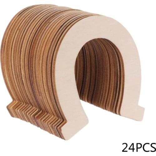 24pcs Wooden Laser Cutting DIY Unpainted Horseshoe Unfinished Chip For Scrapbook Painting Decorate Crafts
