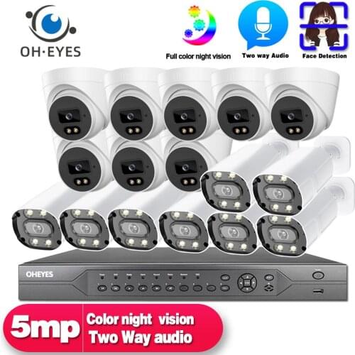 5MP 16 Channel NVR CCTV Cameras Kit 4K 8CH Outdoor Two Way Audio IP Security Camera Video Surveillance System 16CH NVR Kit POE