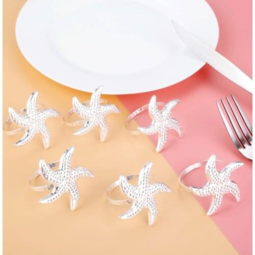 6Pcs Silver Starfish Napkin Rings Serviette Holder Wedding Decoration Table Supplies Party Favor Towel Rings