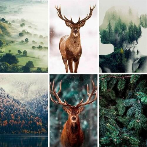 5D DIY Diamond Embroidery Forest Tree Girl Diamond Painting Full Drill Square Mosaic Deer Mountain Landscape Puzzle