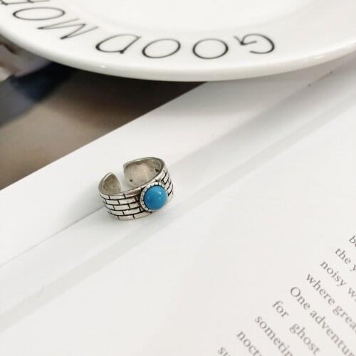 Bohemian Vintage Silver Color Blue Rings For Women Gift Adjustable Antique Rings Engagement Wedding Jewelry Anillos
