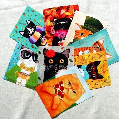 Dessert cat Hand dyed fabric 15CMX20CM 8PCS Assorted Cotton Linen Printed Quilt Fabric For DIY Sewing Patchwork Home Textile Dec