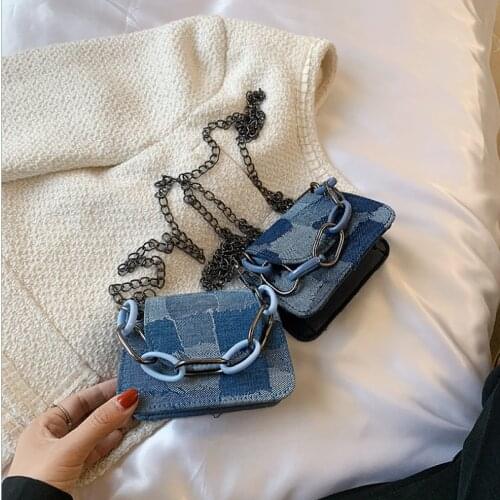Denim Crossbody Bag Ins Retro Denim Patchwork Messenger Bag Female Fashion Chains Mini Handbags Women Сумка Женская Сумки Сумки