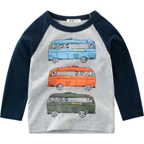Boys T-Shirts Cute Fun Cartoon Bus Girls Blouse Autumn Tops Kids Clothes Children Cotton Tshirts Toddler Long Sleeve T Shirts