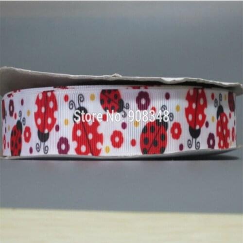 Pick Size 9 16 22 25 38 50 75 mm Width ladybird printed Grosgrain Ribbon Hair Bows Accessories PR1540