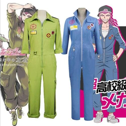Amime DanganRonpa2 Kazuichi Souda Cosplay Costume Super DanganRonpa Outfit Men Women Green Blue Jumpsuit Halloween party Costume