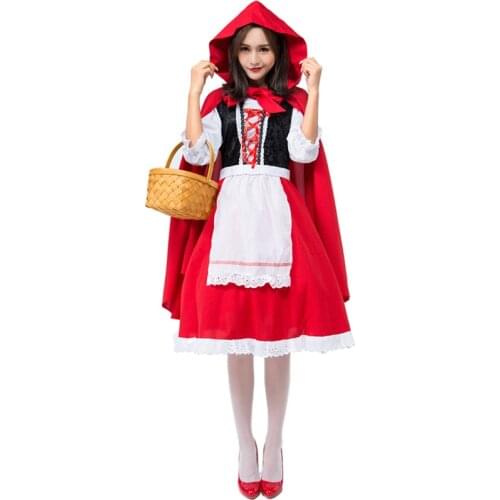Little Red Riding Hood Cosplay Costumes Red Maid Dress with Cape Girls Woman Party Stage Costumes