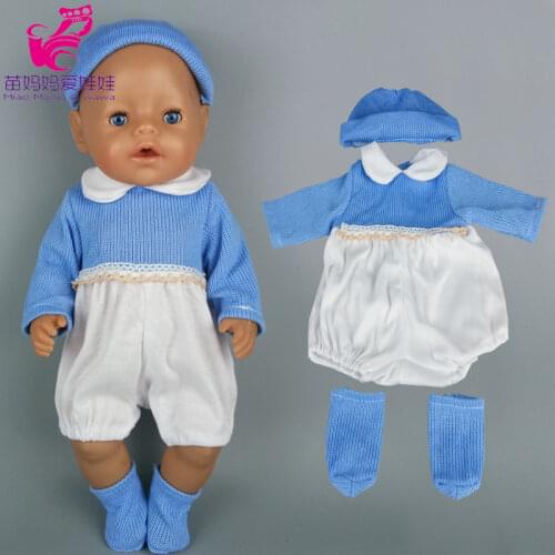 Doll clothes 40cm BabyDoll Boy blue rompers socks hat set for 40 cm reborn baby doll wears