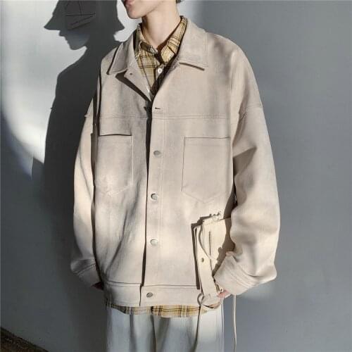 Autumn Jacket Men Casual Solid Single Breasted Korean Style Men Coat Oversized Loose Clothing Harajuku Outwear Jaqueta Masculina