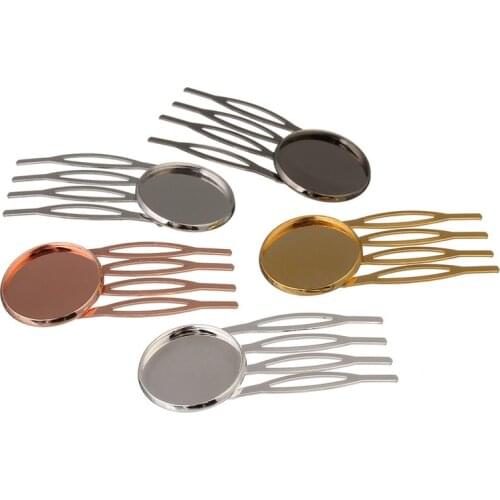 LOULEUR 10pcs Rose Gold Color 4 Tooth Comb Hairpin Hair Clips Base Setting fit 20mm Round Cabochon Cameo DIY Wedding Headwear