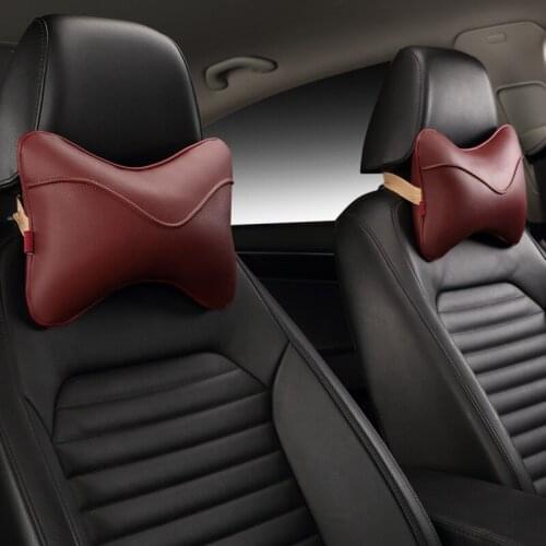 LUNASBORE Car Leather Headrest Head Neck Pillow Auto seat cushion a pair Accessories for BMW FORD FORCE2 HONDA MINI TOYOTA
