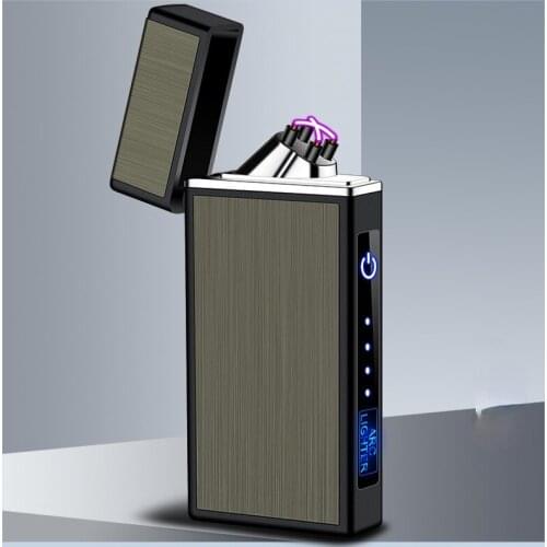Double Arc Metal Brushed Creative Windproof USB Rechargeable Lighter Electric Lighter Tobacco Accessories Gadgets for Men