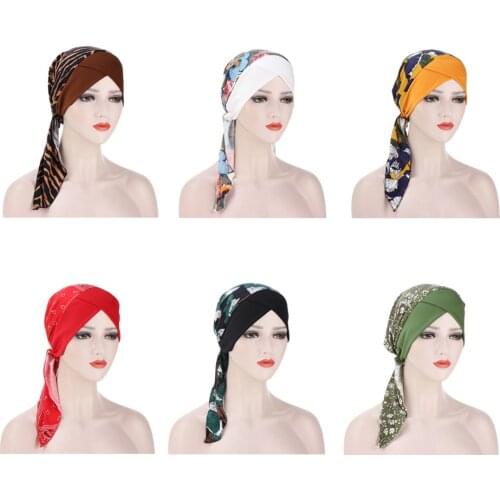 Trendy Printed Flowers Women Inner Hijabs Cap Muslim Head Scarf Turban Hat Ready to Wear Ladies Wrap Under Hijab Bonnet Fashion