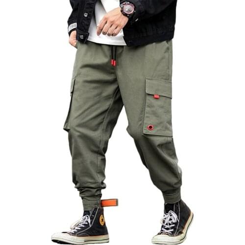 New Casual Multi-Pockets Elastic Waist Stylish Mens Joggers Trousers Fashion Autumn Solid Harem Cargo Pants Streetwear