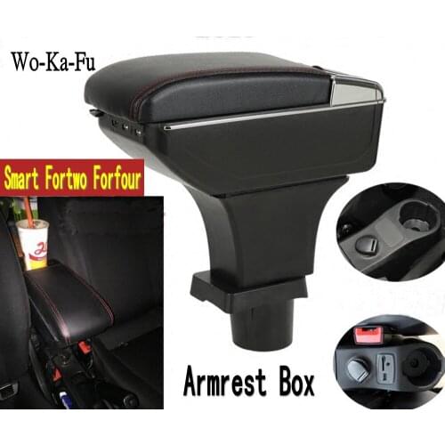For Mercedes-Benz Smart Fortwo Forfour Armrest box central Store content box with cup holder ashtray with USB interface