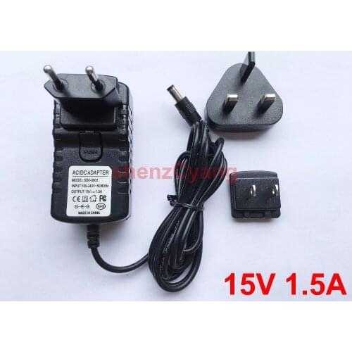 100PCS 15V1.5A high quality AC 100V-240V Converter Adapter DC 15V 1.5A 1500mA Power Supply EU ,US ,UK Plug 5.5mm x 2.1mm