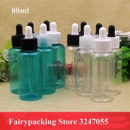 80ml Clear PET Plastic Dropper Bottle with Glass Pipettes, Empty Round Beauty Essential Oil Vials, Perfume Dropper Container