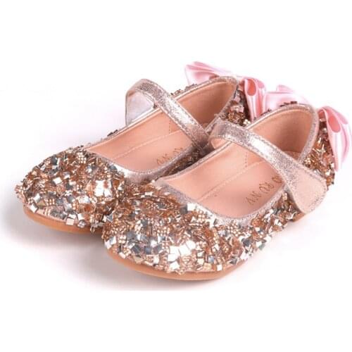 Girl Christmas Princess Shoes Children Round-toe Soft-soled Crystal Shoes Kids Wedding Flower Girl Shoes 4-12 Years