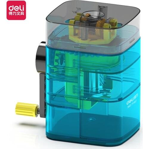 DELI Hand Crank Pencil Sharpener Machine Mechanical Transparent Stationery Gift for Kids Smooth Flow Cutting Office Supplies