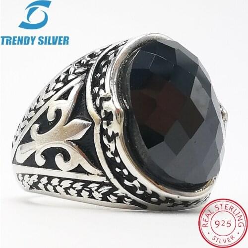 Silver 925 fine jewelry man rings men accessories black CZ oval zircon wholesale high quarlity TRENDY SILVER TCR8089-B