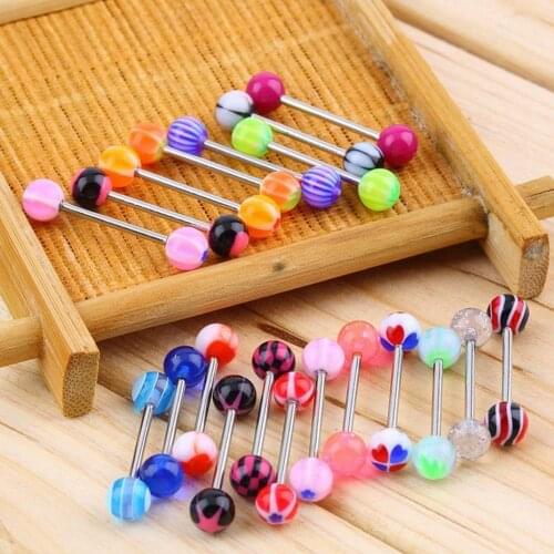 20 PCS New Fashion Stainless Steel Tongue Stud Body Piercing Jewelry Mixed Color Double Acrylic Ball Earrings Unisex Jewelry
