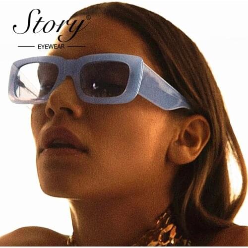 STORY 2021 High Quality Brand Design Vintage Oversized Square Sunglasses Women Men 90s Trendy Retro Blue Frame Sun Glasses WGS01