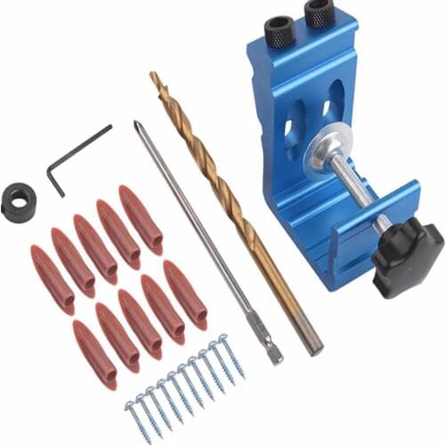 Heavy Duty All-In-One Aluminum Pocket Hole Jig Kit Woodworking Inclined Hole Positioner for Woodworking Angle Drilling Holes