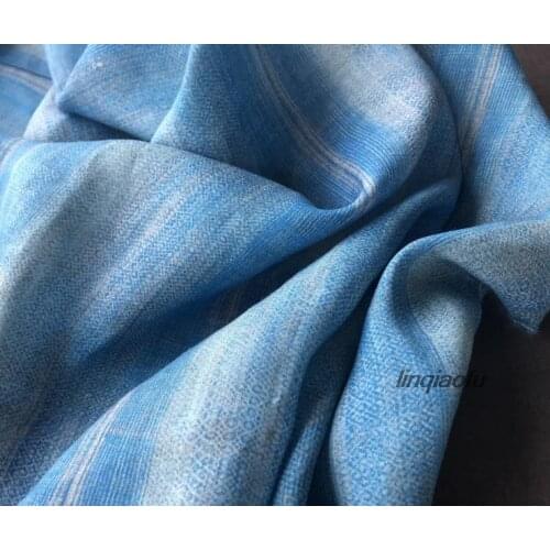 Thin section of water wave blue cross section ramie cheongsam dress shirt fabric High-end linen fabric