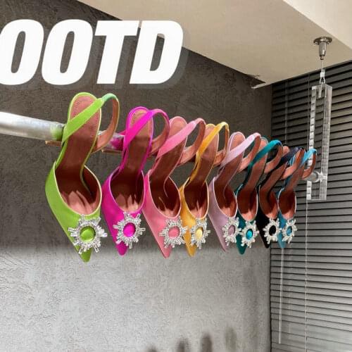 Luxury Women Pumps Crystal Slingback High heels Summer bride Shoes Comfortable triangle Heeled Party Wedding Shoes