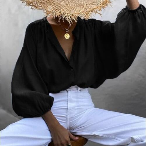 2021 NEW Fashion Autumn Summer Women Shirt Loose Blouses Solid Color Blouse Autumn Long Lantern Sleeve Simple Casual Tee Shirt