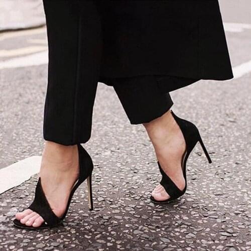 Summer Sexy Black Open Toe High Heel Sandals Women Gladiator Shoes Woman Slip-On Fashion Party Dress Pumps Size 34-46