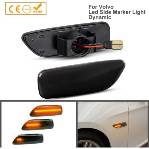 2pcs LED Dynamic Amber Front Fender Side Marker Wing Indicator Light Tuan Signal Lamps For Volvo S60 S80 V70 XC70 XC90 TS XY SW