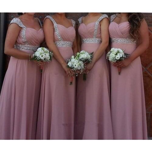 2019 Fast Delivery Beaded Spaghetti Straps Long Bridesmaid Dresses Dusty Pink Maid Of Honor Dresses Custom Size