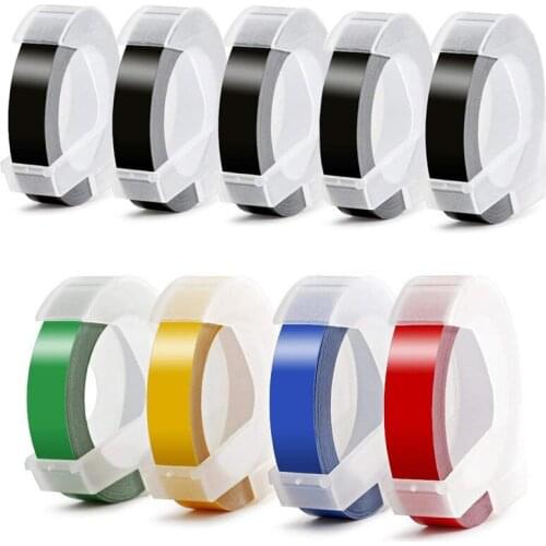 9mm 3D Embossing PVC Sticky Label Tapes Compatible Dymo 1610 1880 12965 Manual DIY Label Printers for Motex E101 Label Makers