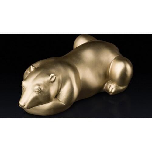 4.13in Chinese Art Deco Pure Brass Copper sea bear polar bear paper weight Animal sculpture Decoration Home Furnishings Gift