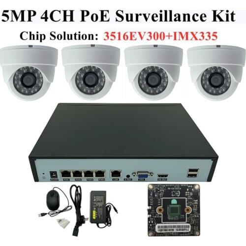 4CH IP Surveillance Kit 5/3/2MP 9*5MP NVR 48V PoE 1 SATA MAX 8T Ceiling Dome Camera 24LEDs Infrared Motion Detection RTSP P2P