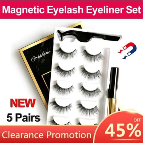 5 Pairs/set Magnetic False Eyelashes & Magnetic Liquid Eyeliner & Tweezer Multiple Styles Natural Eyelashes Set Big Eye Tools