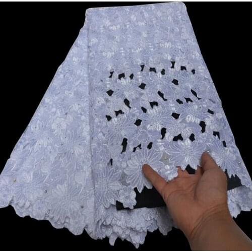 5yards/pc) Beautiful daisy flower embroidery African cotton lace high grade pure white hand cut Swiss voile lace fabric CLP469